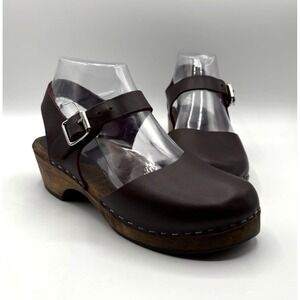 Lotta from Stockholm Clogs Women's EU 36 Dark Brown Leather Wood Heel Shoe